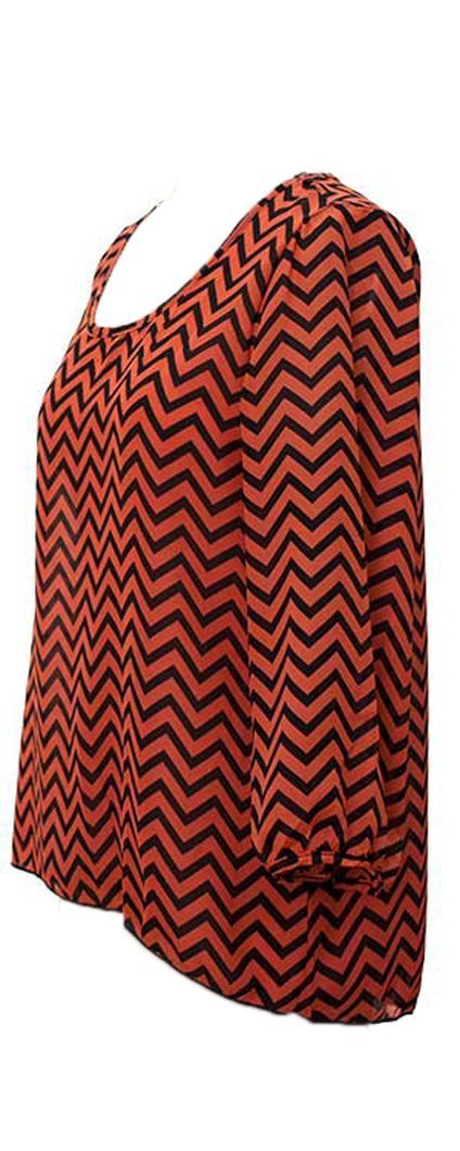 Stylish Women's Chevron Print Scoop Neck Long Sleeve Blouse - Perfect for Office Wear, Casual Outings & Date Nights