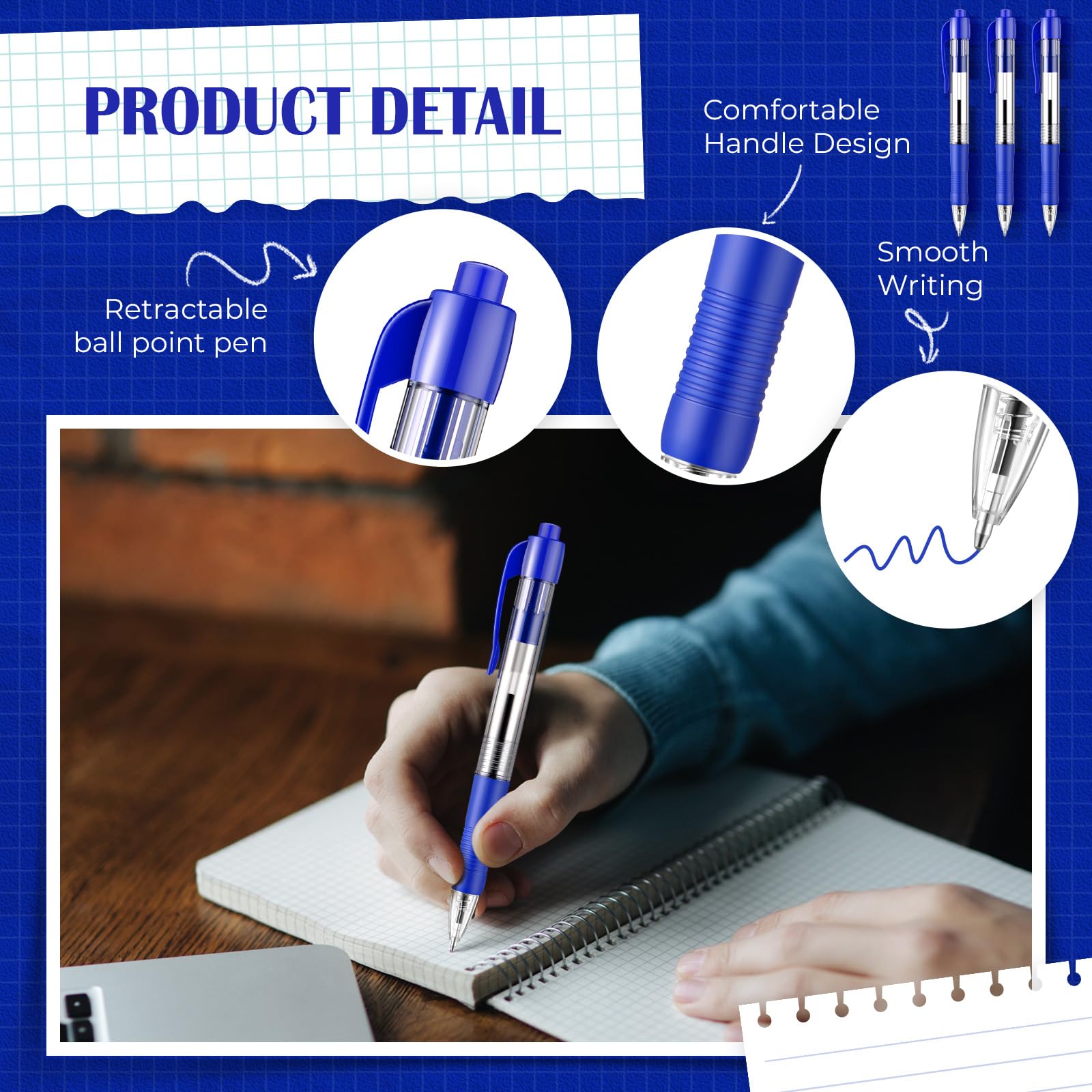 Fulmoon 100 Pack Retractable Ballpoint Pens - 1.0mm Medium Point Smooth Writing Gel Ink Pens (Blue) for Office, School, Journaling & Home Use - Perfect for Note Taking, Bullet Journaling & Everyday Writing Tasks