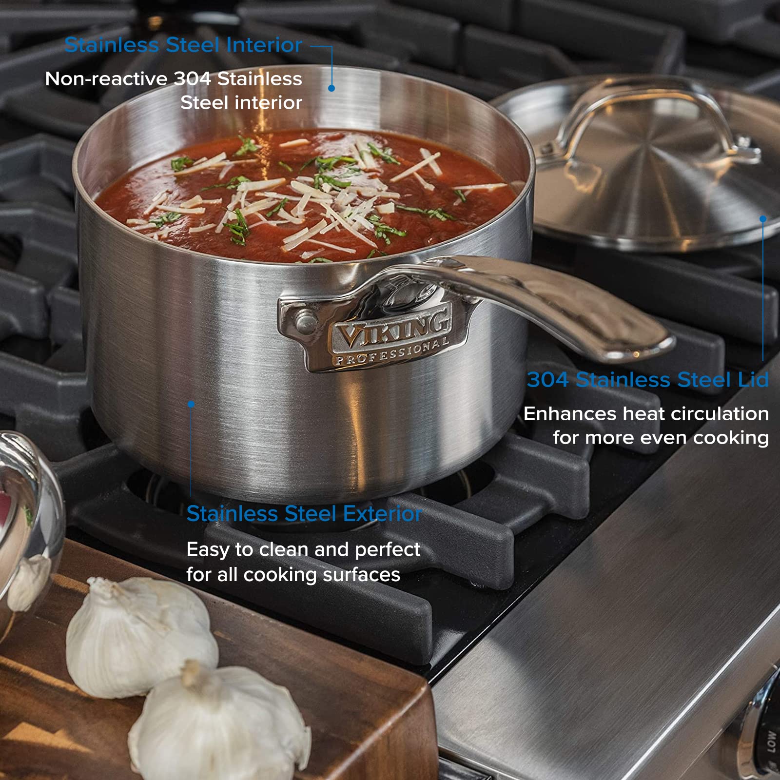 Viking Culinary Professional 5-Ply Stainless Steel Saucepan with Lid - 3 Quart Capacity, Dishwasher & Oven Safe, Compatible with All Cooktops Including Induction - Perfect for Soups, Sauces, and Everyday Cooking