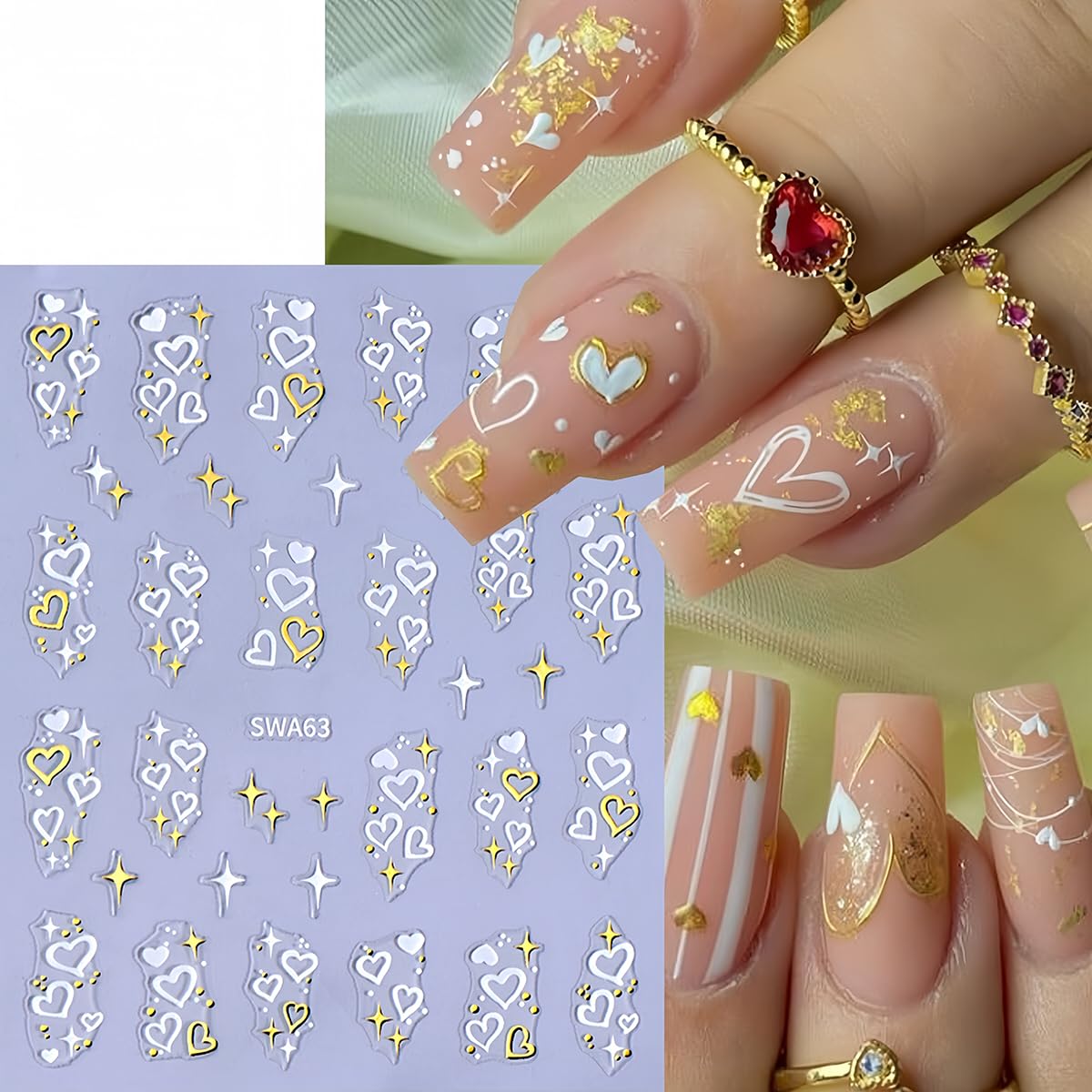 Valentine's Day Nail Stickers - 8 Sheets Heart Nail Art Decals in Red, Black, White, Silver & Gold | Love & Holiday Nail Designs for Women & Girls | DIY Manicure & Nail Art | Perfect for Valentine's Gifts, Date Nights & Special Occasions