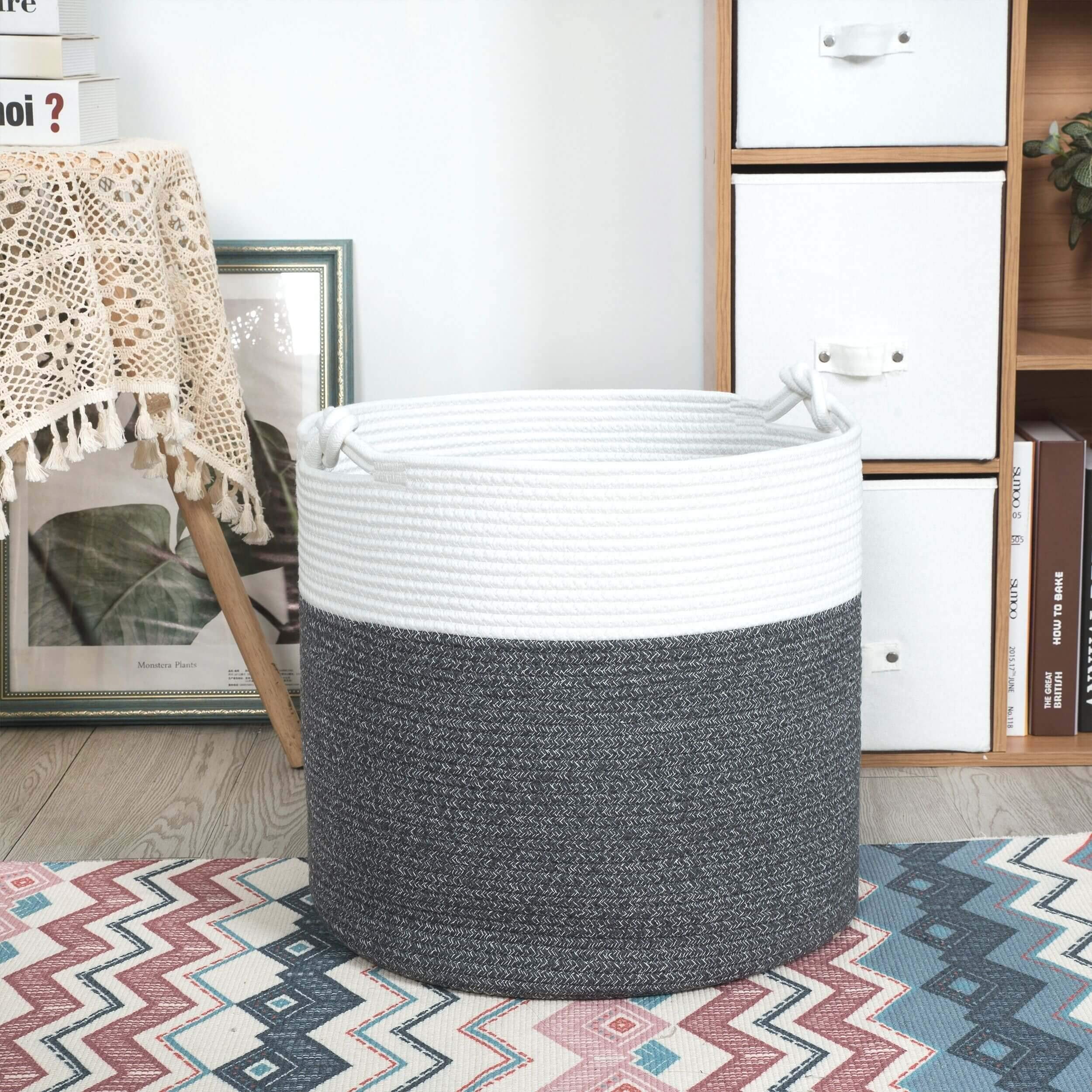 MINTWOOD 15 x 14.2 Inch Woven Cotton Rope Storage Basket - Multi-Purpose Organizer for Toys, Laundry, Nursery, Blankets & Pet Supplies (Moonlight Grey) | Perfect for Home Decor, Baby Room & Closet Organization