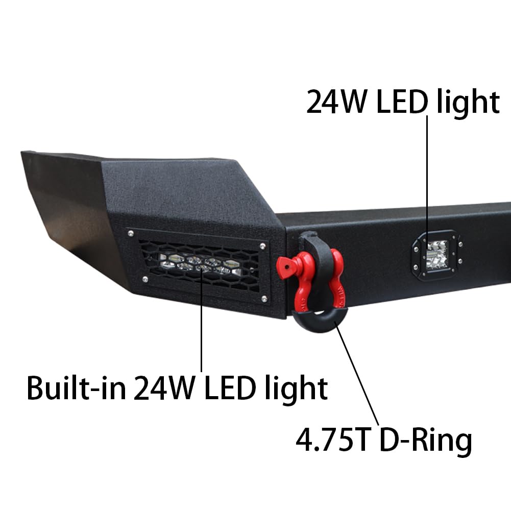 1999-2004 Jeep Grand Cherokee WJ Rear Bumper with Textured Black Finish, 4 LED Lights & D-Ring Tow Hooks - Off-Road Protection & Recovery Accessory for Adventure & Towing