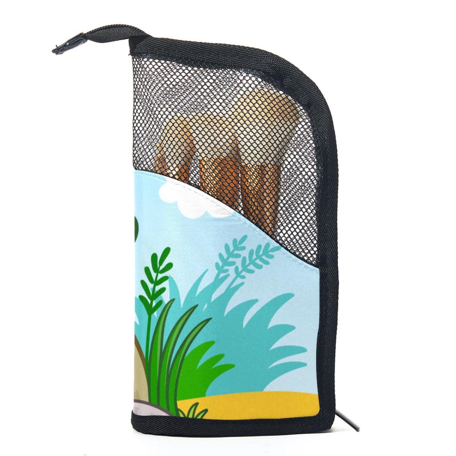 12-Piece Makeup Brush Organizer Bag with Frog & Dragonfly Design - Portable Cosmetic Brush Holder Case for Travel, Home, and Professional Makeup Artists