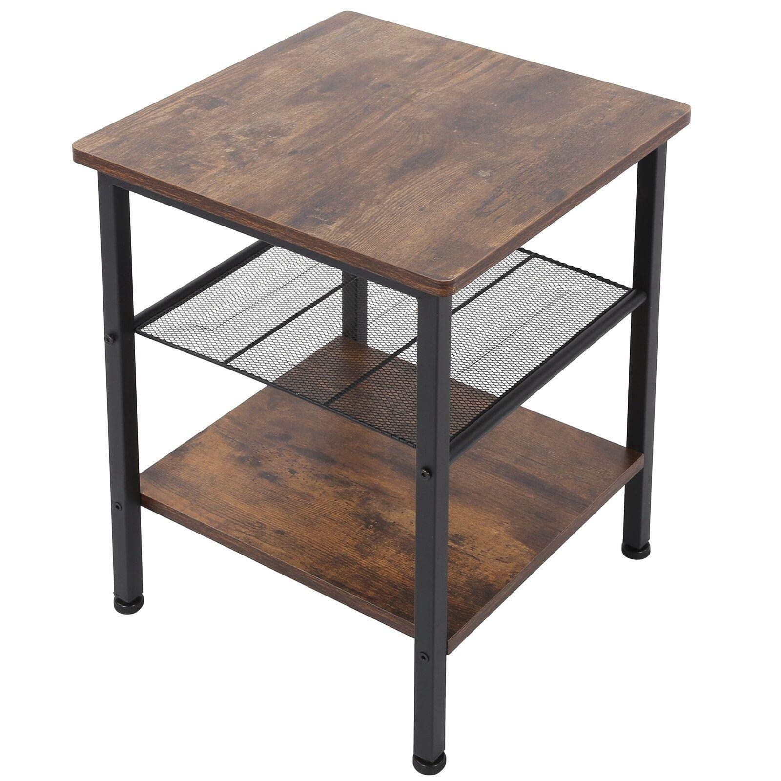 Rustic 3-Tier Wooden End Table with Open Shelf - Nightstand for Bedroom, Living Room, or Office - Brown Distressed Finish - Compact Bedside Table with Storage - Perfect for Small Spaces and Home Decor