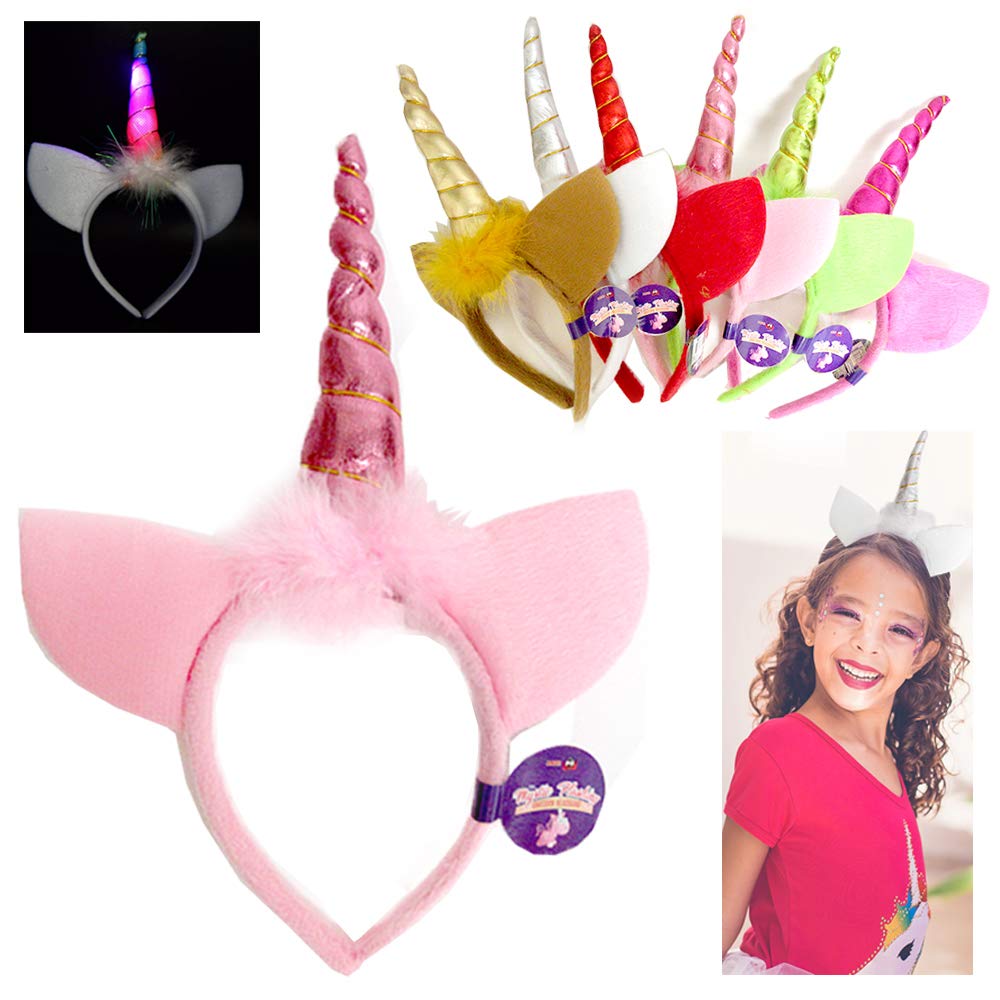 2 Pack Magical Unicorn Light Up Headband with Glowing Horn - Kids Party Headwear, Dress Up Costume Accessories for Birthday, Halloween, Cosplay & Festive Events