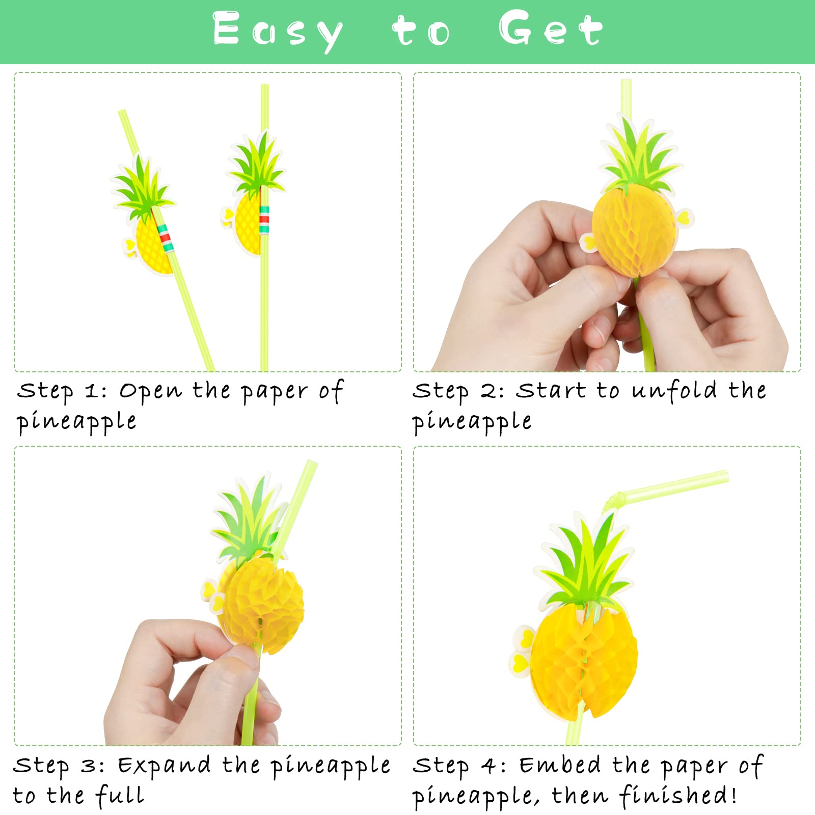 50 Pcs Pineapple Drinking Straws - Tropical Cocktail Straws for Luau, Pool & Birthday Parties - Hawaiian Themed Party Decorations & Tableware Supplies - Perfect for Summer Drinks, Beach Events & Tropical Celebrations