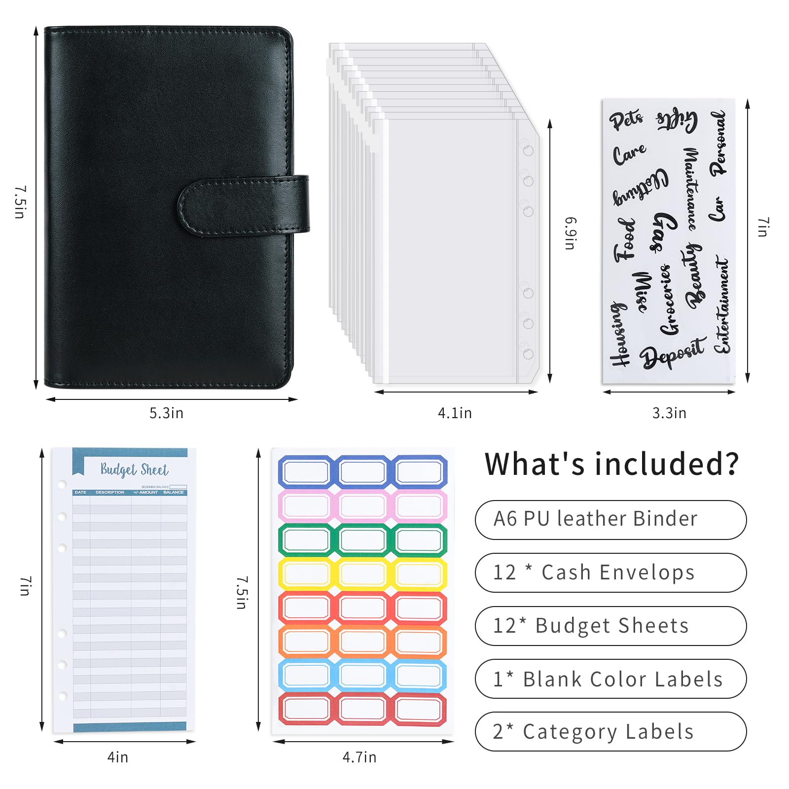 Premium A6 Leather Cash Envelope Binder with Zipper - Budget Organizer for Money Saving & Financial Planning - Perfect for Personal Finance, Cash Stuffing & Dave Ramsey Envelope System (Black)