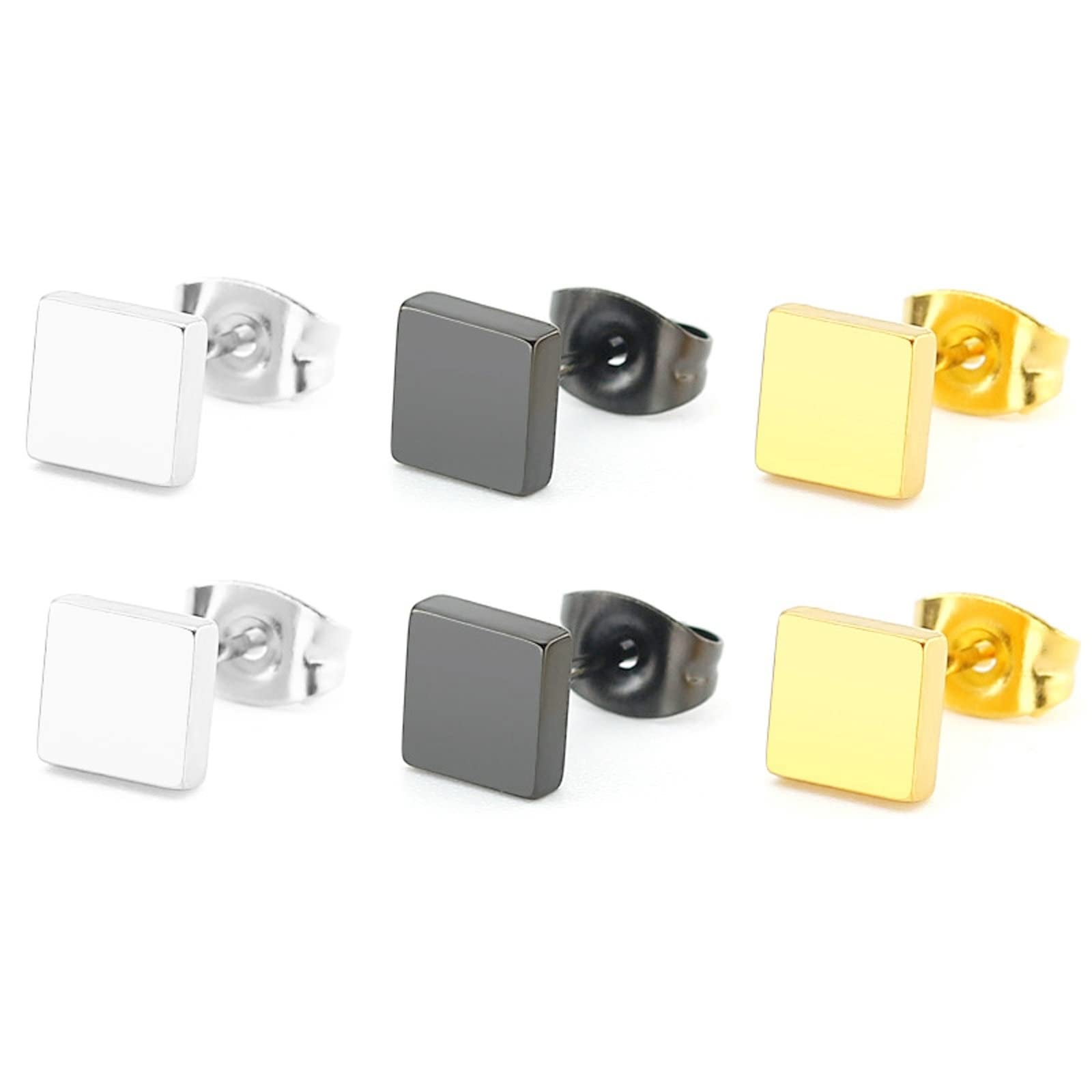 Skcess Titanium-Steel Stud Earrings for Women - Silver, Black & Gold High Polished Square Earrings | Hypoallergenic Jewelry Gift for Women & Girls | Perfect for Parties, Weddings & Everyday Wear
