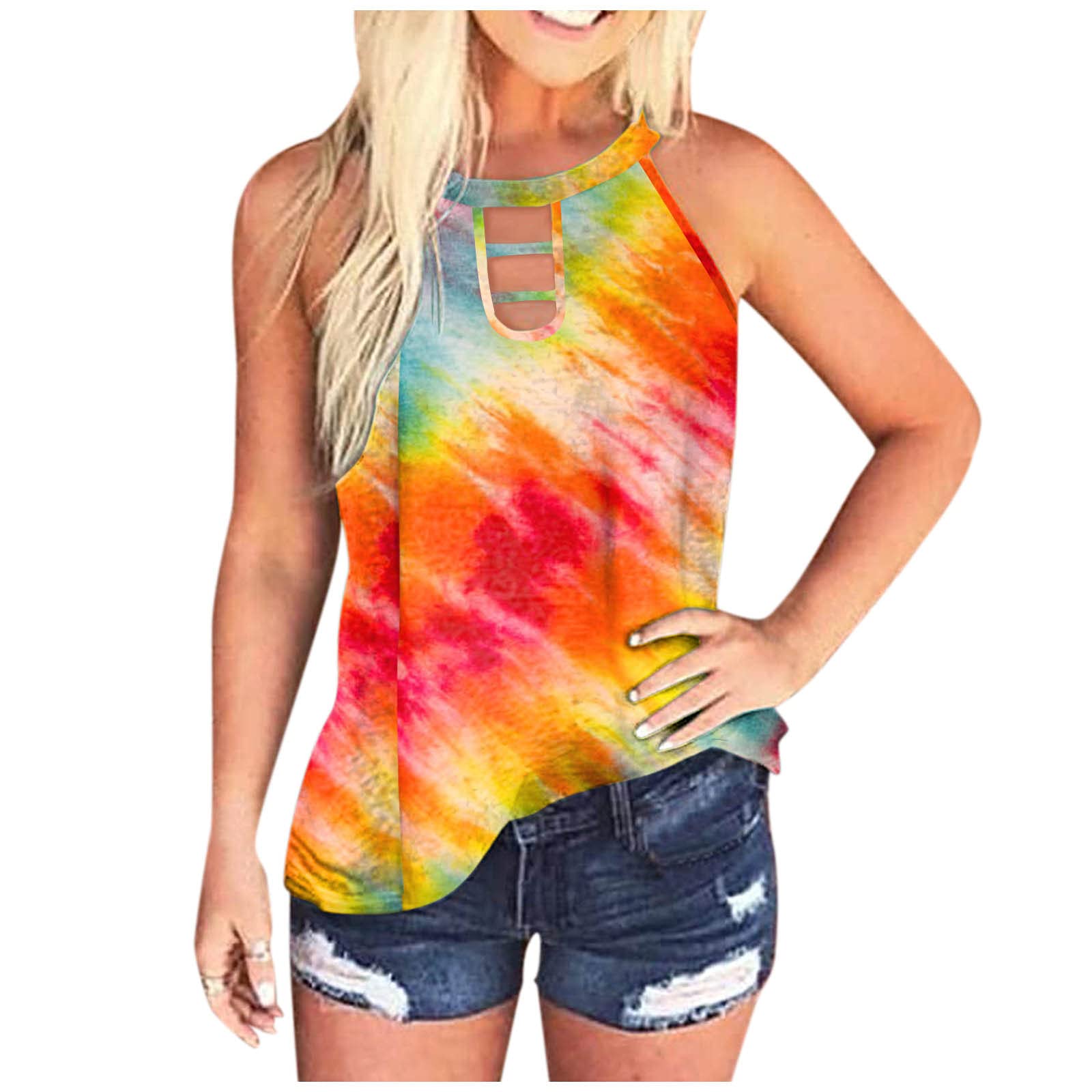 FABIURT Women's Loose Fit Tank Tops - American Flag Print Sleeveless Tunic Blouse | Casual Summer Patriotic T-Shirts for Women | Perfect for 4th of July, BBQ Parties & Outdoor Festivals