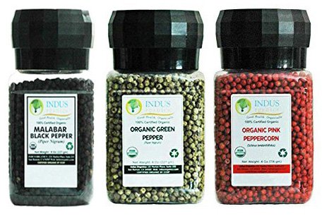 Premium Organic Peppercorn Trio - Black, Green & Pink Peppercorns (6oz + 4oz Combo Pack) | Freshly Packed, High Purity Spices for Grinding | Perfect for Gourmet Cooking, Steak Seasoning & Salad Dressings