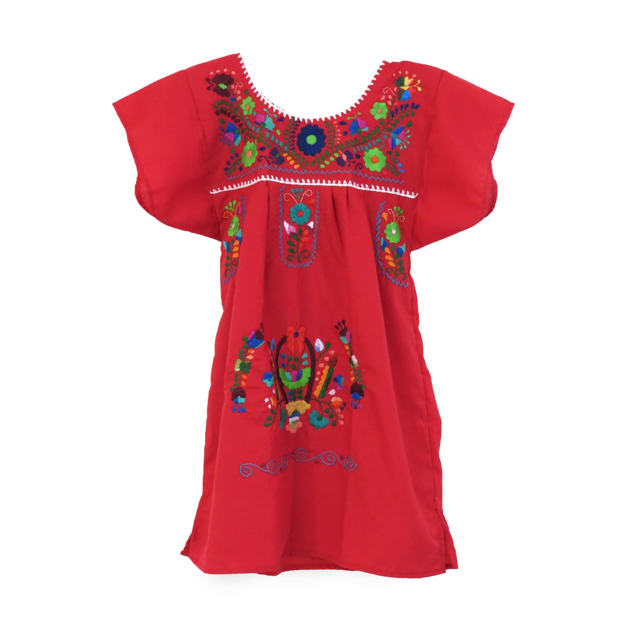 Handmade Embroidered Puebla Mexican Dress for Girls - Traditional Cotton Floral Dress - Perfect for Cinco de Mayo, Fiesta, Quinceañera & Cultural Celebrations
