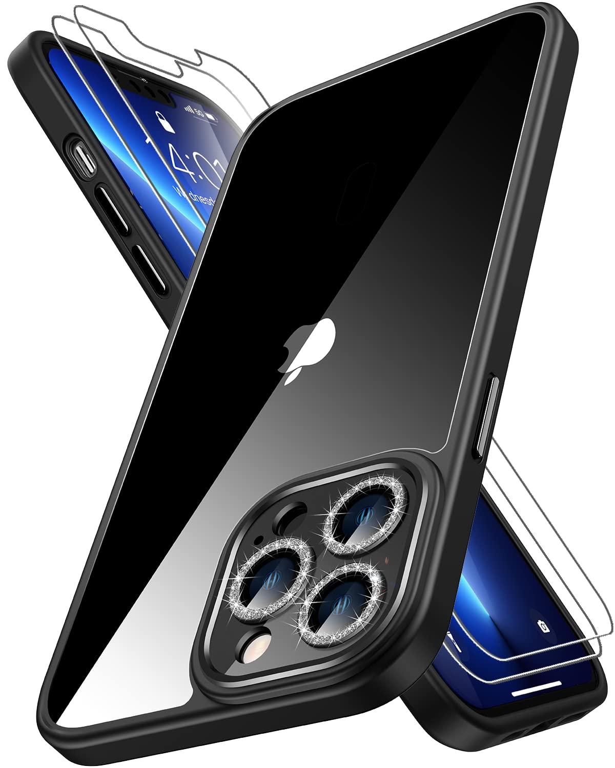Gospire Clear Anti-Yellowing TPU Case for iPhone 13 Pro Max 6.7 Inch - Military Grade Protection with Bling Camera Lens Cover - Slim Protective Phone Case for Women & Girls (Black) | Perfect for Everyday Use, Work & Travel