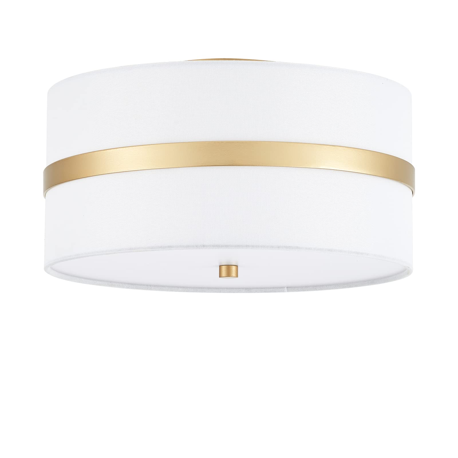 Modern Semi Flush Mount Ceiling Light Fixture - 3-Light Thin Pale Gold Brushed Finish with Cream White Fabric Drum Shade | Perfect for Nursery, Kids Room, Bedroom, Kitchen, Hallway & Entryway Lighting