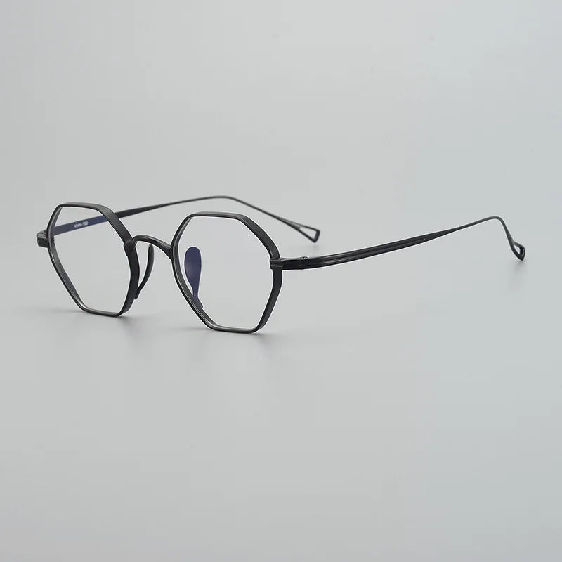 Unisex Black Flat Top Polygon Titanium Eyeglasses Frame - Lightweight Durable for Work, Reading & Fashion Accessories
