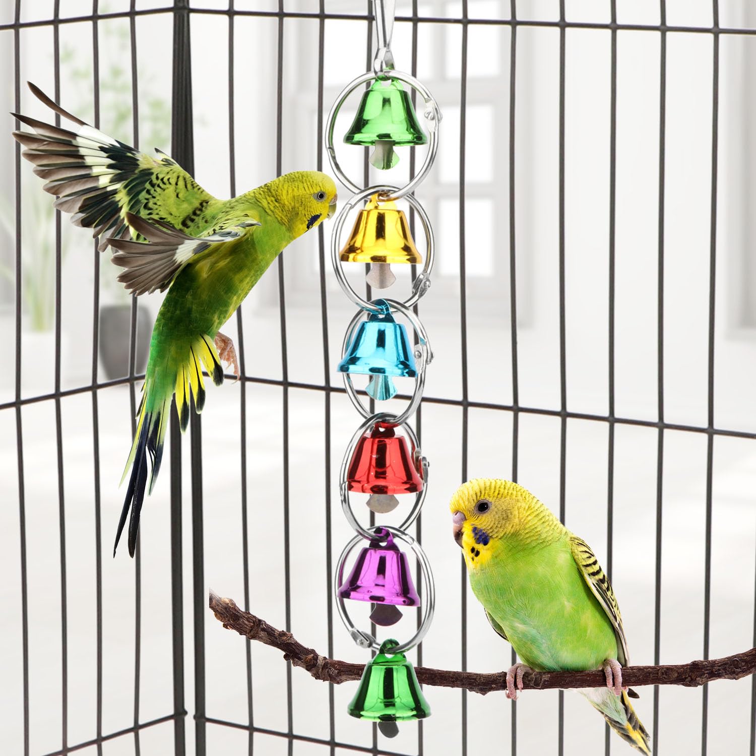 Colorful Parrot Chew Toys with Bells - Hanging Bird Cage Toy for African Grey, Conure & Cockatiel - Durable Swing Chandelier for Parrot Entertainment & Beak Exercise - Perfect for Playtime & Mental Stimulation