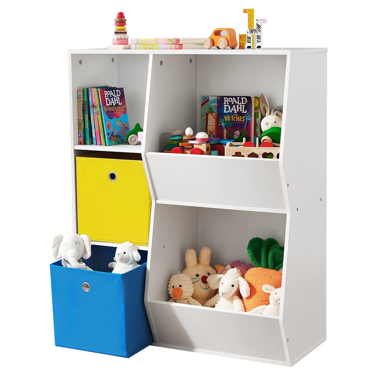 SONGMICS 3-Tier Kids Toy Storage Organizer with Fabric Bins & Adjustable Shelves - White Toy Shelf Organizer for Playroom, Nursery, Bedroom - Perfect for Organizing Toys, Books & Kids Room Decor