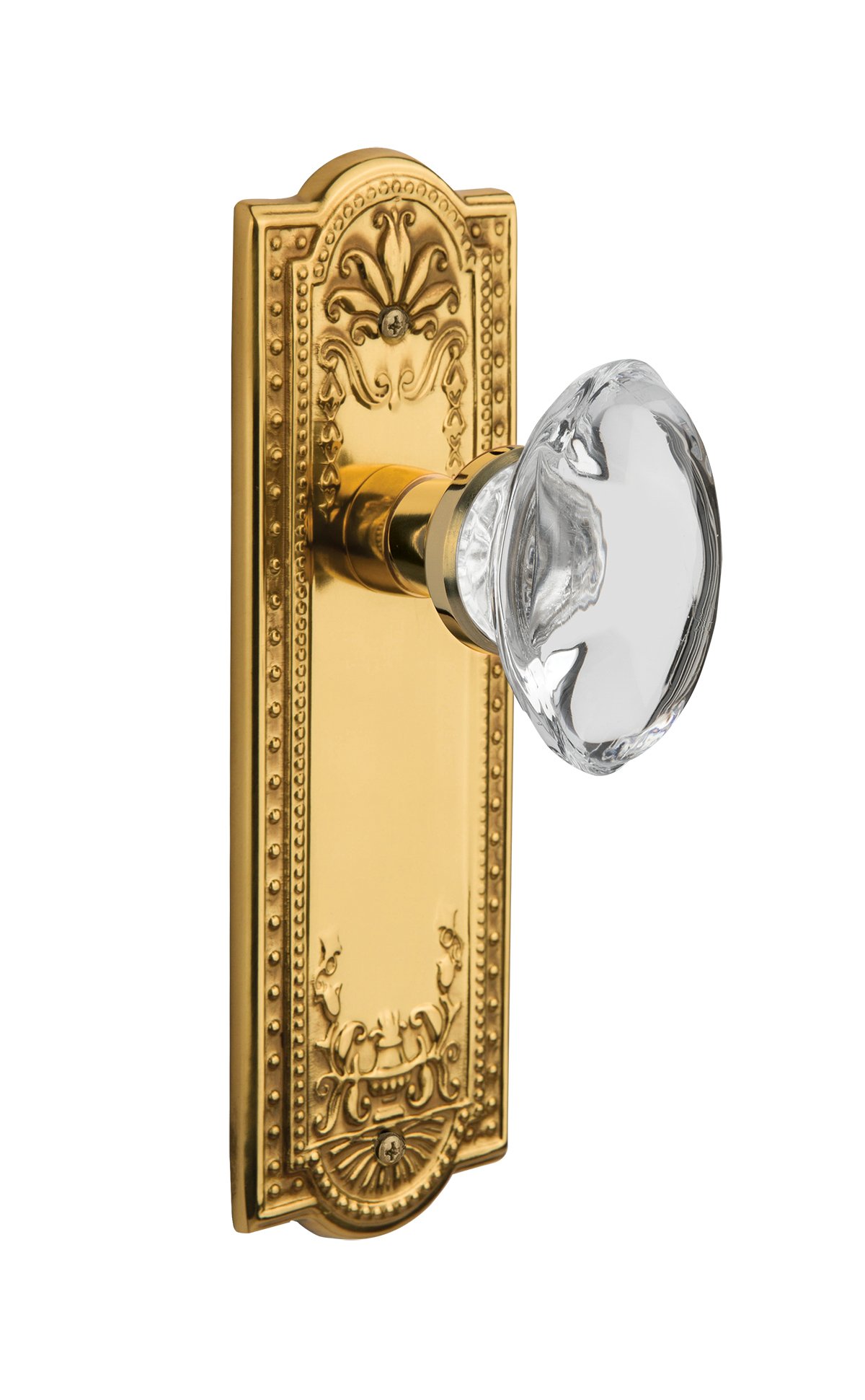 Vintage Polished Brass Meadows Plate with Oval Clear Crystal Glass Knob - 2.375