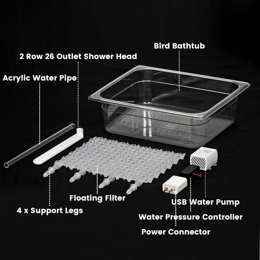 USB Electric Large Parrot Bathtub with Water Pressure Controller - Automatic Pet Bird Shower for Parakeets, Cockatiels, African Greys & Cockatoos | Bird Cage Accessories & Toys | Perfect for Grooming & Playtime