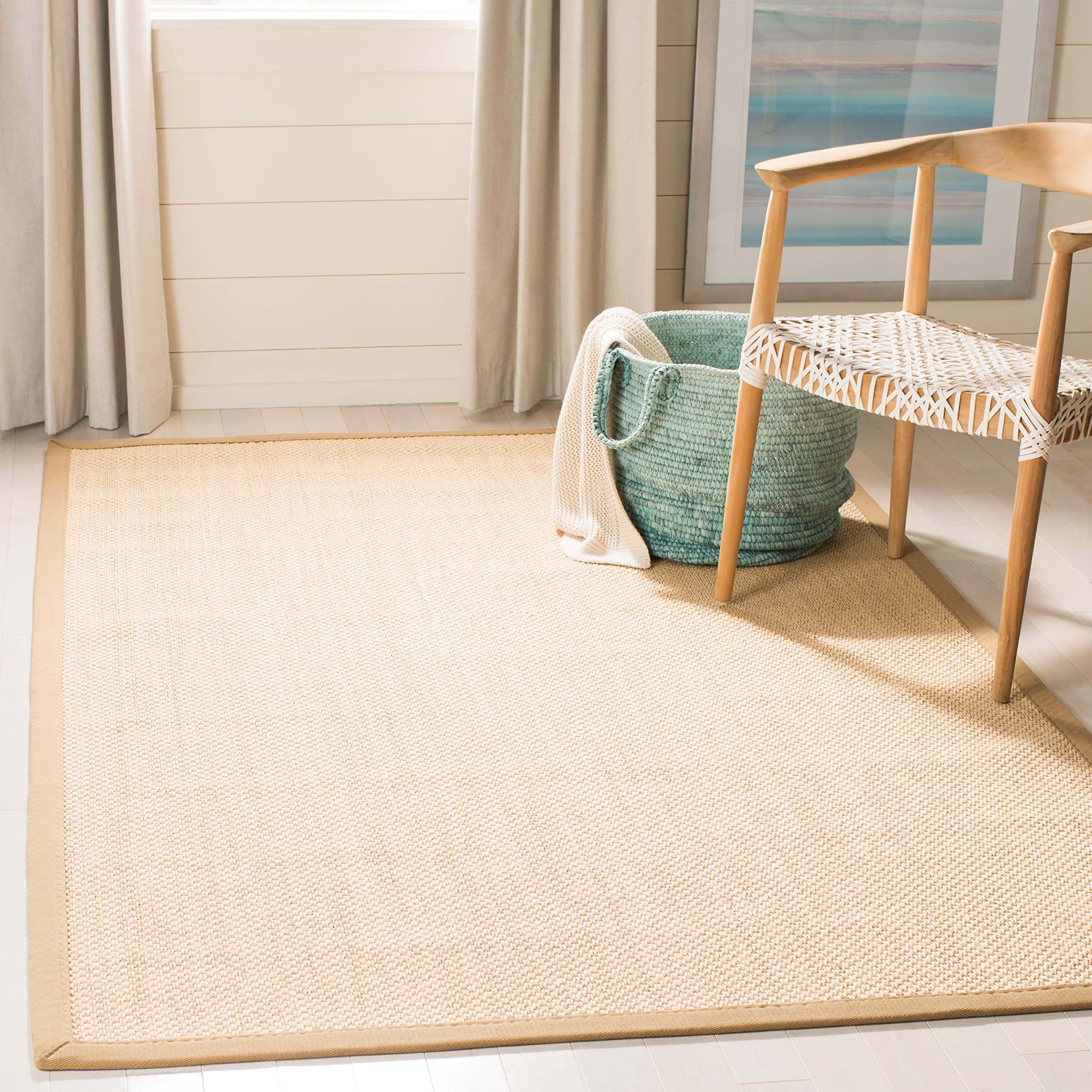 SAFAVIEH Natural Fiber Collection 5' x 8' Area Rug - Maize & Linen Sisal Border Design, Easy Care & Durable for High Traffic - Perfect for Living Room, Bedroom, Office & Entryway (NF141B)