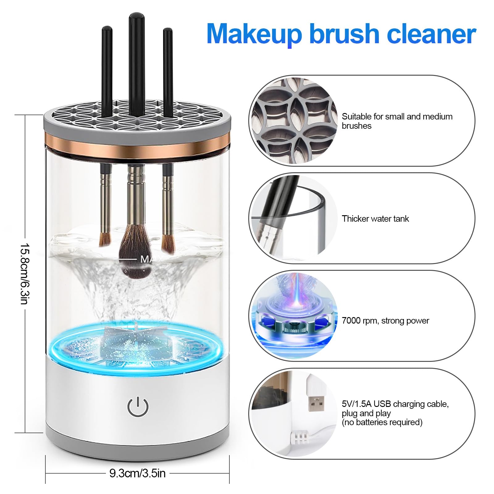 Electric Makeup Brush Cleaner Machine - Fast & Efficient Cleaning for All Brush Types | Keeps Brushes Hygienic & Skin Healthy | 1 Pack White | Perfect for Home, Salon & Travel Use