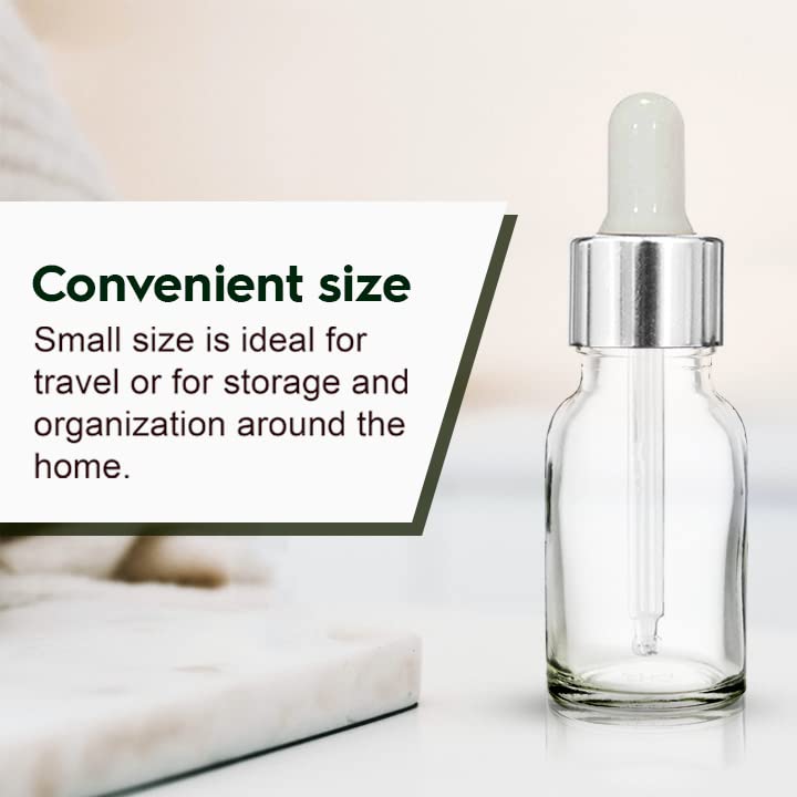 NSB Herbals 15ml Clear Empty Glass Bottle with Dropper & Silver Ring - Refillable Essential Oil, Perfume Container (Pack of 3) - Perfect for Aromatherapy, DIY Beauty & Travel Size Liquids