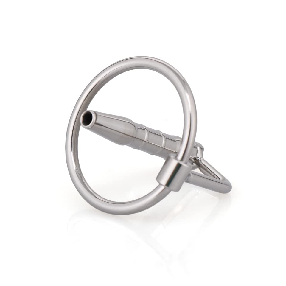 Silver Hollow Urethral Dilator with Cock Ring - 1.69 Inch Urethral Sounding Penis Plug for Men | Medical & Pleasure Use, BDSM Toy for Sensual Exploration & Urethral Stretching