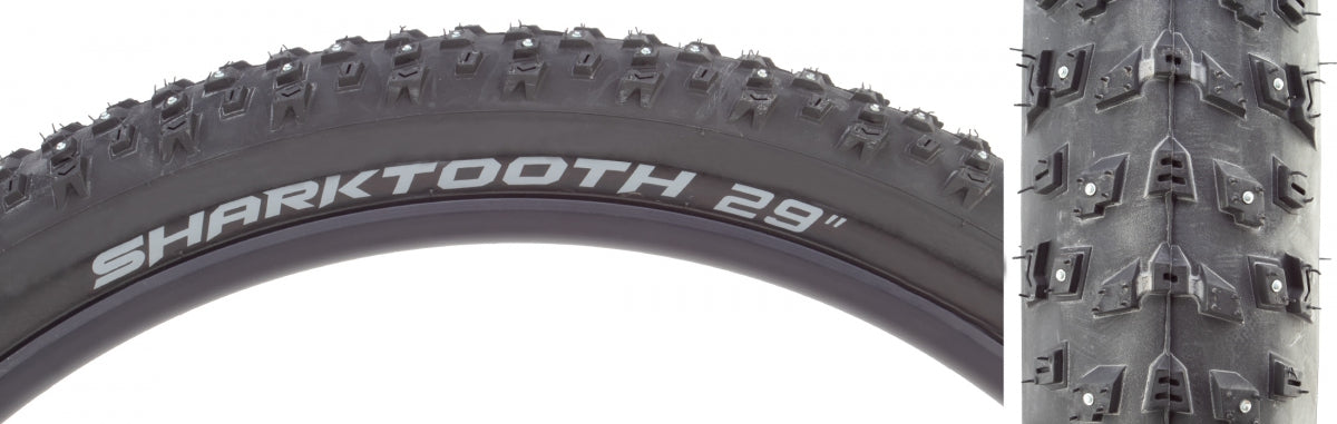 Arisun Sharktooth 29x2.8 Studded Clincher Bike Tire - Wire Bead, 35 TPI, Black/Black Reflective (T110205) - Perfect for Winter Cycling, Mountain Biking, and Snowy Trail Adventures