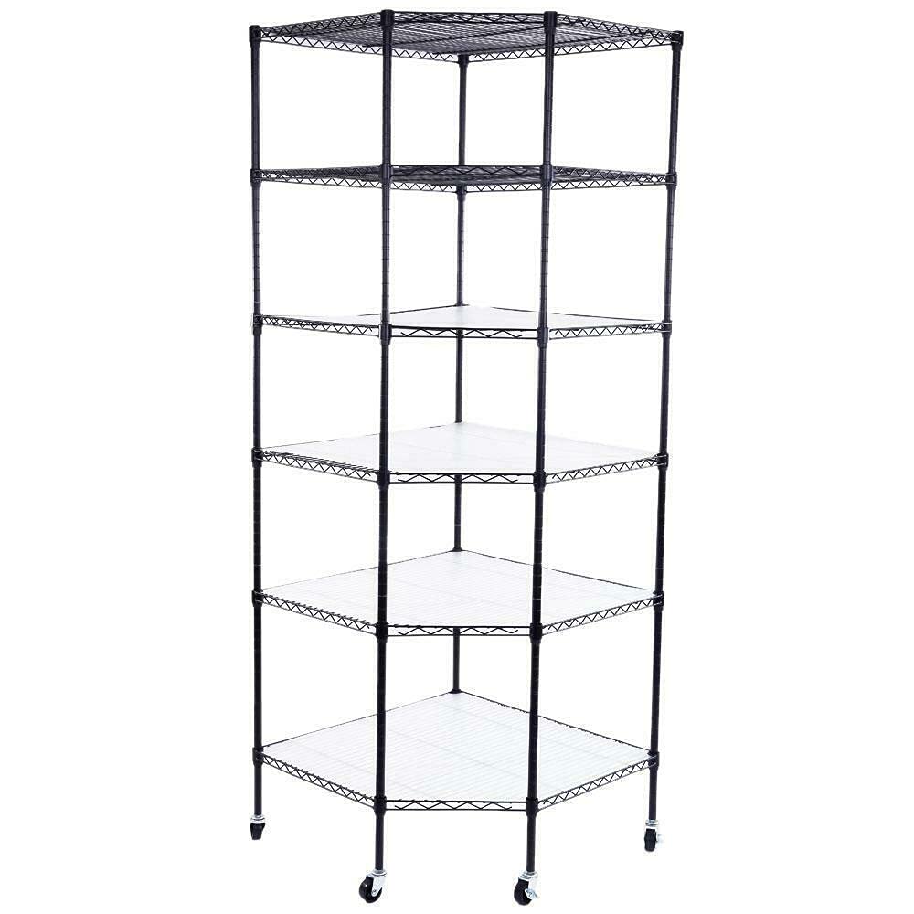 VeahUS 6-Tier Corner Shelf - Sturdy Metal Wire Storage Rack for Closet, Bathroom, Kitchen & Office Organization - Space-Saving Shelving Unit for Books, Toys, Shoes & Home Decor