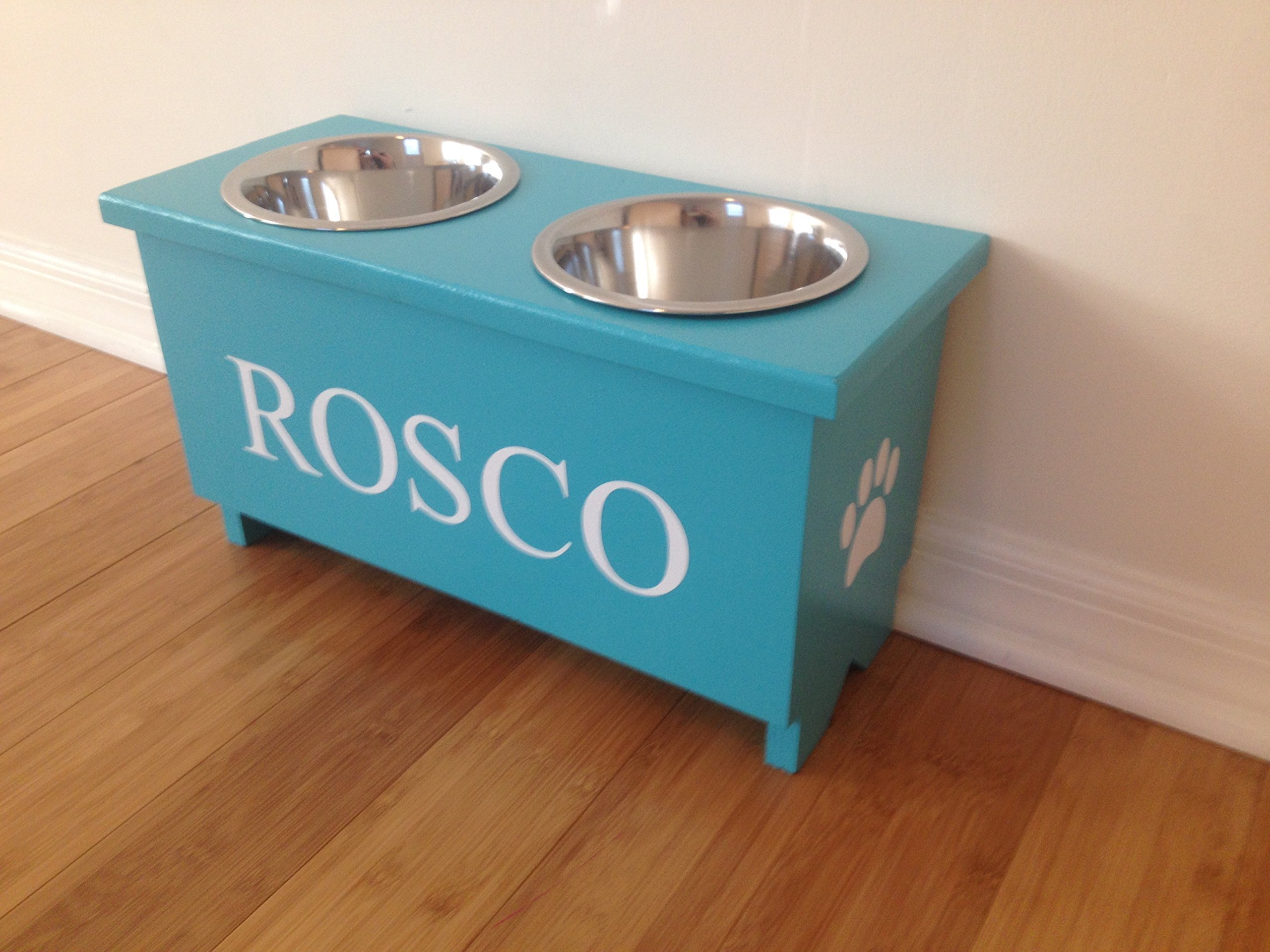Personalized Solid Wood Dog Bowl Stand - Medium 1 Quart Custom Pet Feeder with Name Engraving | Elevated Dog Dish Holder for Dining Room, Kitchen or Patio Use