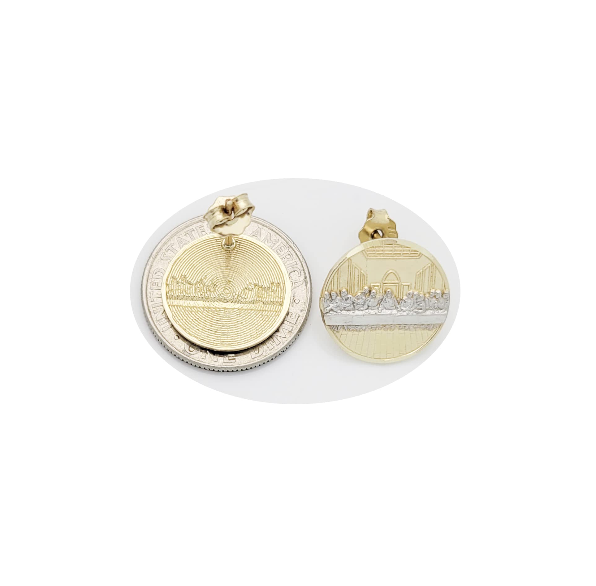 10K Yellow Gold Last Supper Earrings for Men - Religious Jewelry Gift for Christian Faith - Perfect for Church, Baptism & Special Occasions