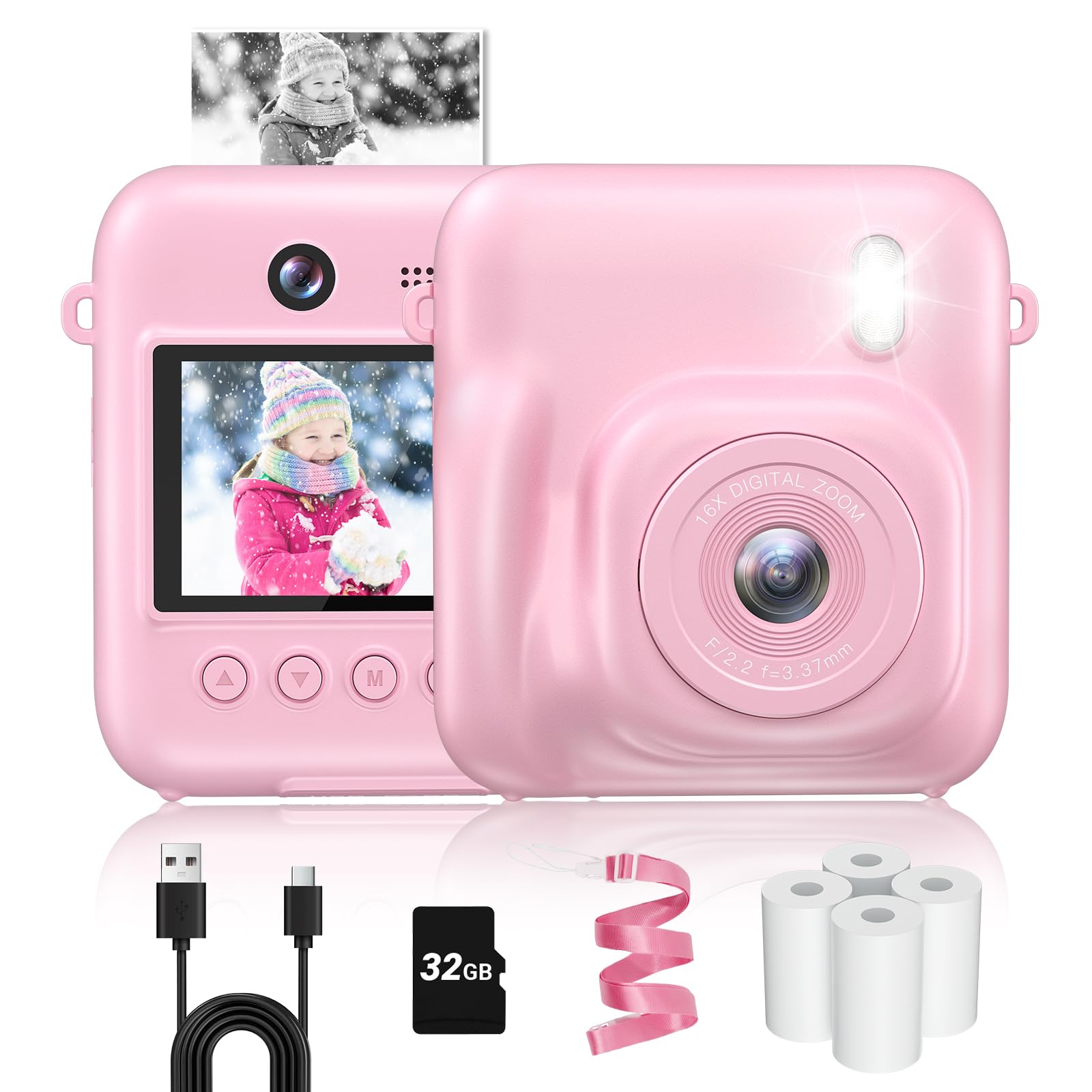 48MP Kids Instant Print Camera with 1080P Video - Selfie Digital Camera for Boys & Girls Ages 4-9 | Includes 32GB Card, Print Paper | Perfect Christmas & Birthday Gift (Pink) | Great for Travel, Parties & Creative Play