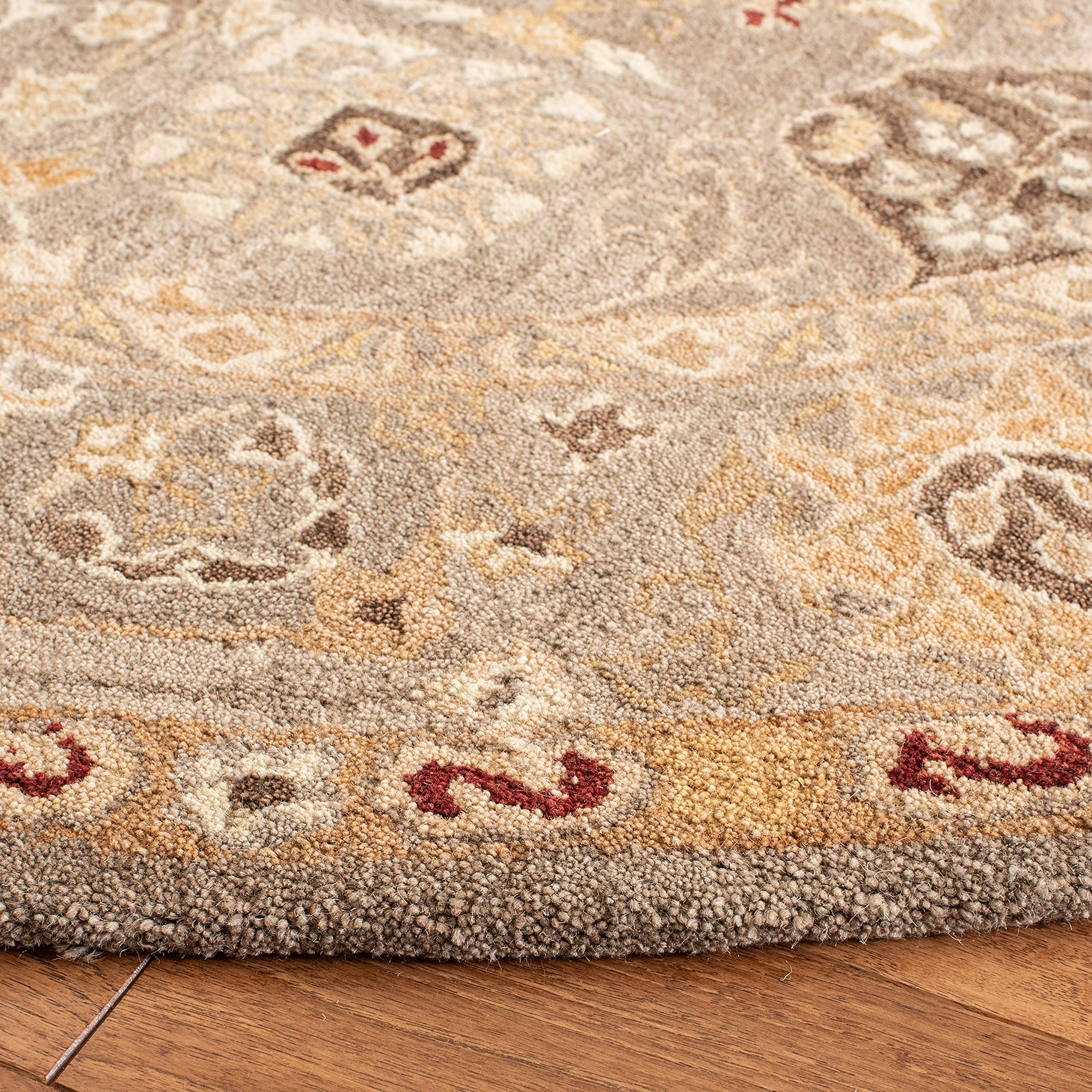 SAFAVIEH Anatolia Collection 6-Foot Round Beige & Sage Handmade Wool Area Rug AN559A - Traditional Oriental Design for Living Room, Bedroom, or Dining Room Decor