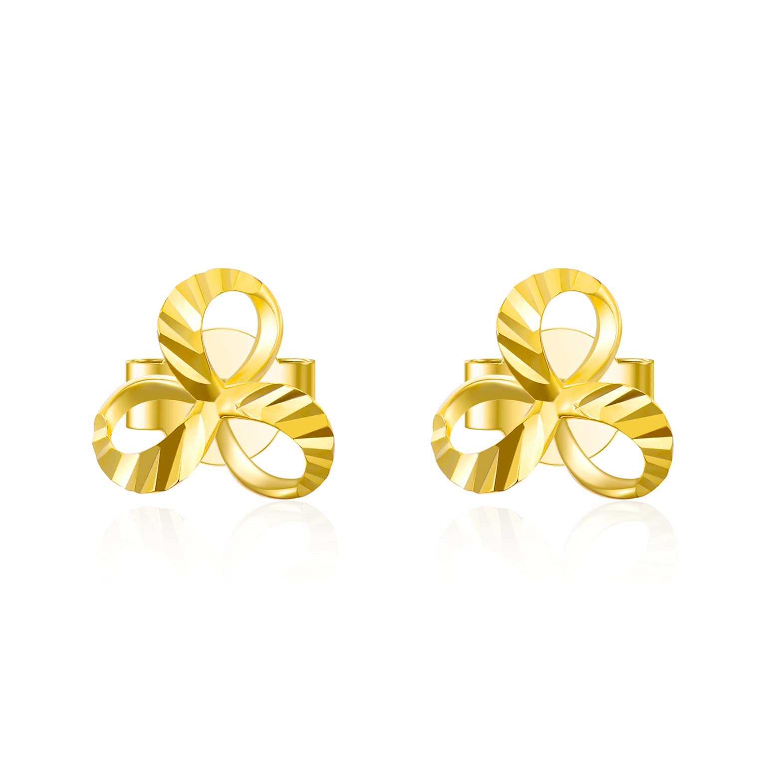 18K Solid Gold Knot Stud Earrings for Women - Real Gold Diamond-Cut Flower Earrings - Elegant Gift for Anniversary, Birthday & Everyday Wear