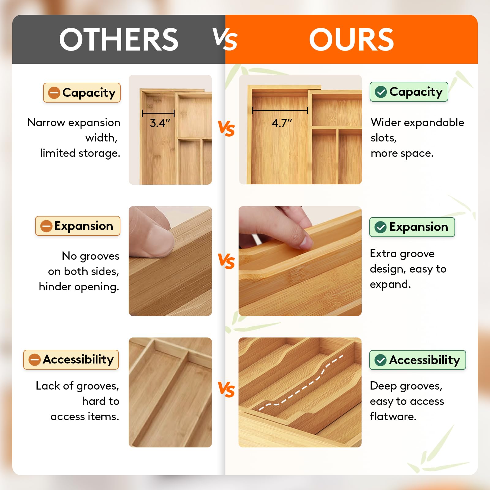 Expandable Bamboo Silverware Drawer Organizer - Adjustable Utensil Tray for Spoons, Forks & Knives - Natural Wood Kitchen Storage for Flatware & Cutlery | Perfect for Kitchen Organization, Dining Room Storage & Utensil Management