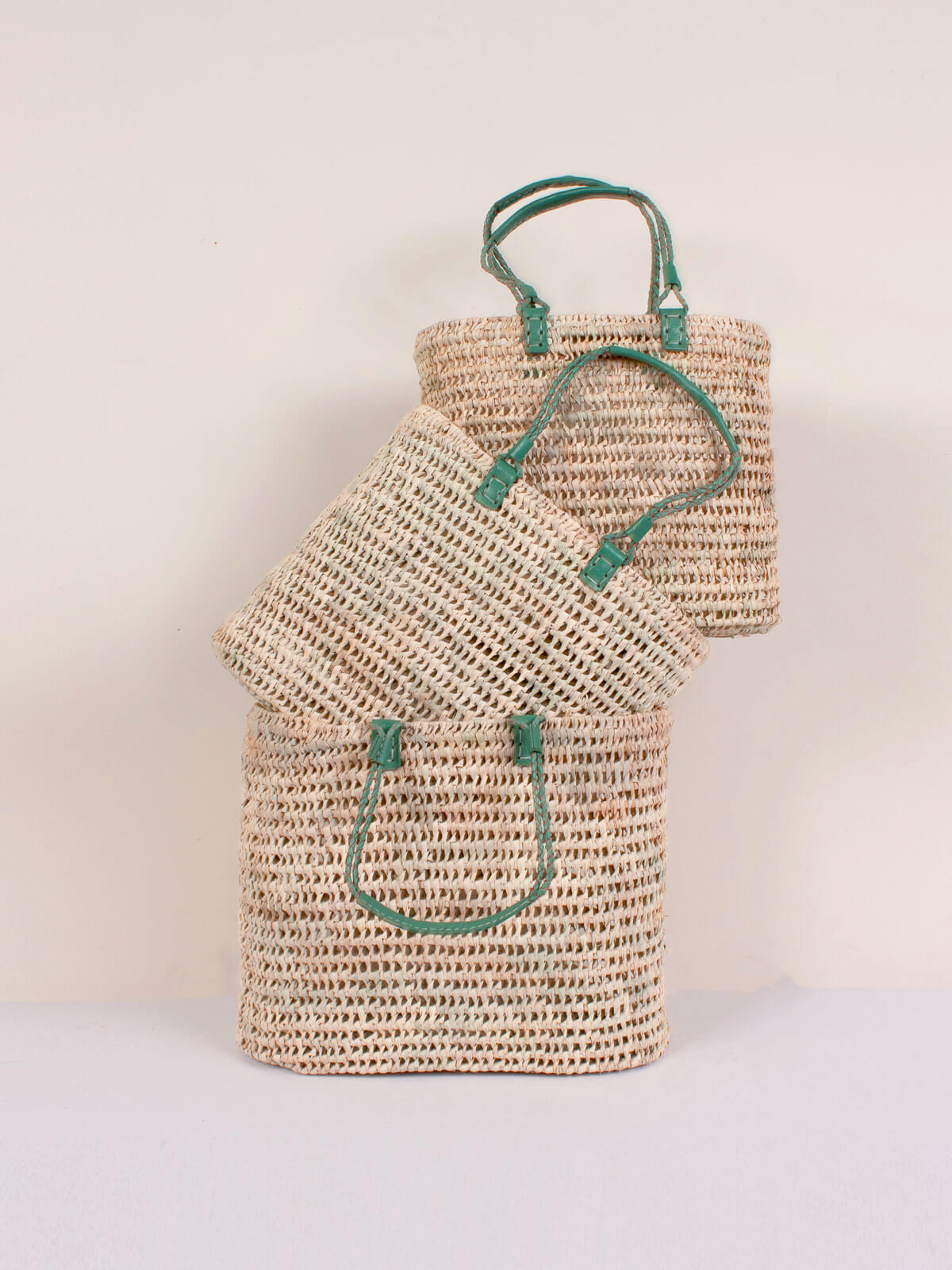 Eco-Friendly Pleated Leather Handle Basket in Sage Green - Perfect for Home Decor, Storage & Organization | Ideal for Living Room, Bedroom & Bathroom