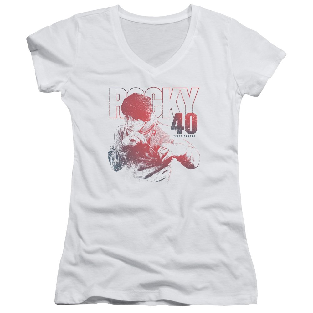 Rocky Juniors V-Neck T-Shirt | Classic White Tee for Men | 40th Anniversary Edition | Casual Wear & Everyday Comfort