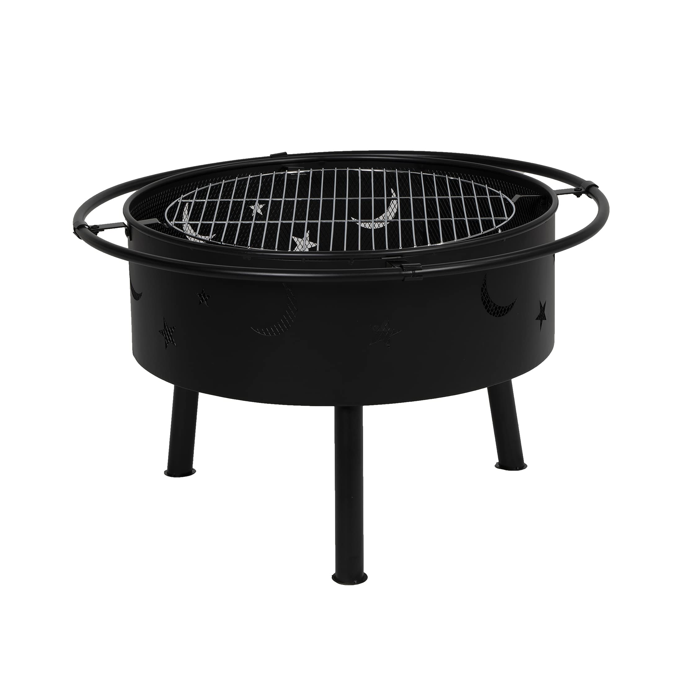 WestinTrends Heavy Duty Large Fire Pit Bowl - Star & Moon Design Steel Wood Burning Firepit for Outdoor Cooking, BBQ, Grill - Perfect for Patio, Backyard, Garden & Beach Campfires