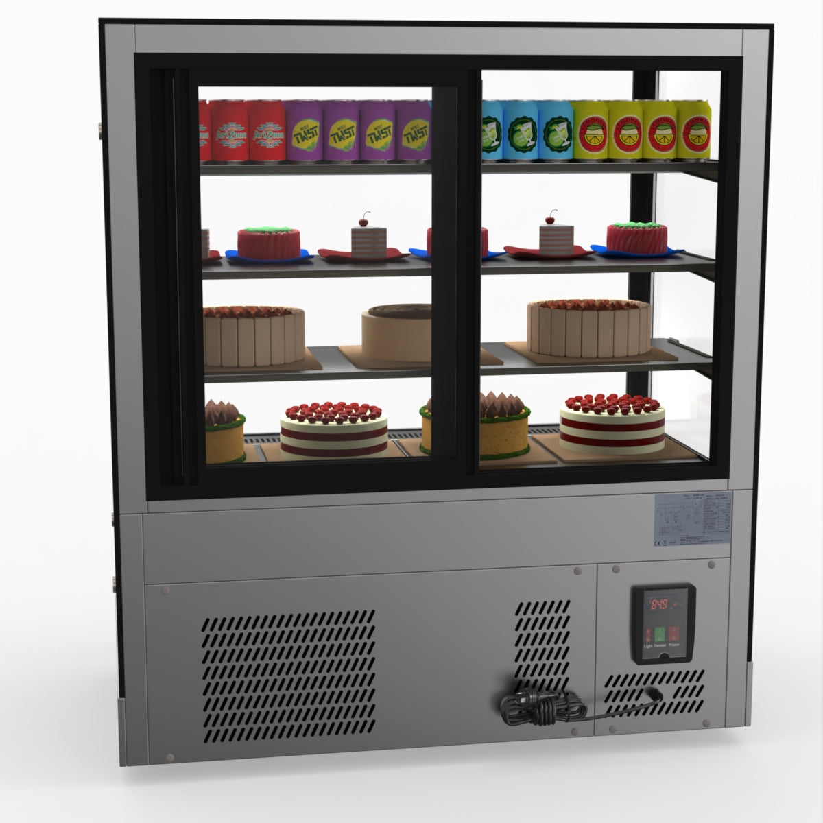 Bonvue Modern 3-Tier Cake Stand with 1200RF3 Refrigerated Display - Perfect for Bakeries, Dessert Shops & Wedding Cake Displays