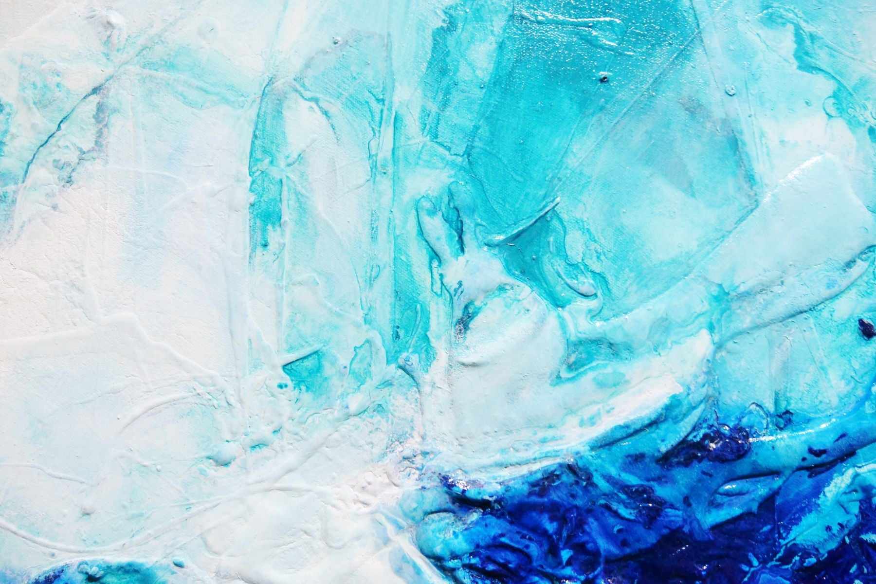 Fractured Sapphire Blue and White Textured Abstract Painting - 270cm x 120cm Large Wall Art for Living Room, Bedroom, or Office Decor