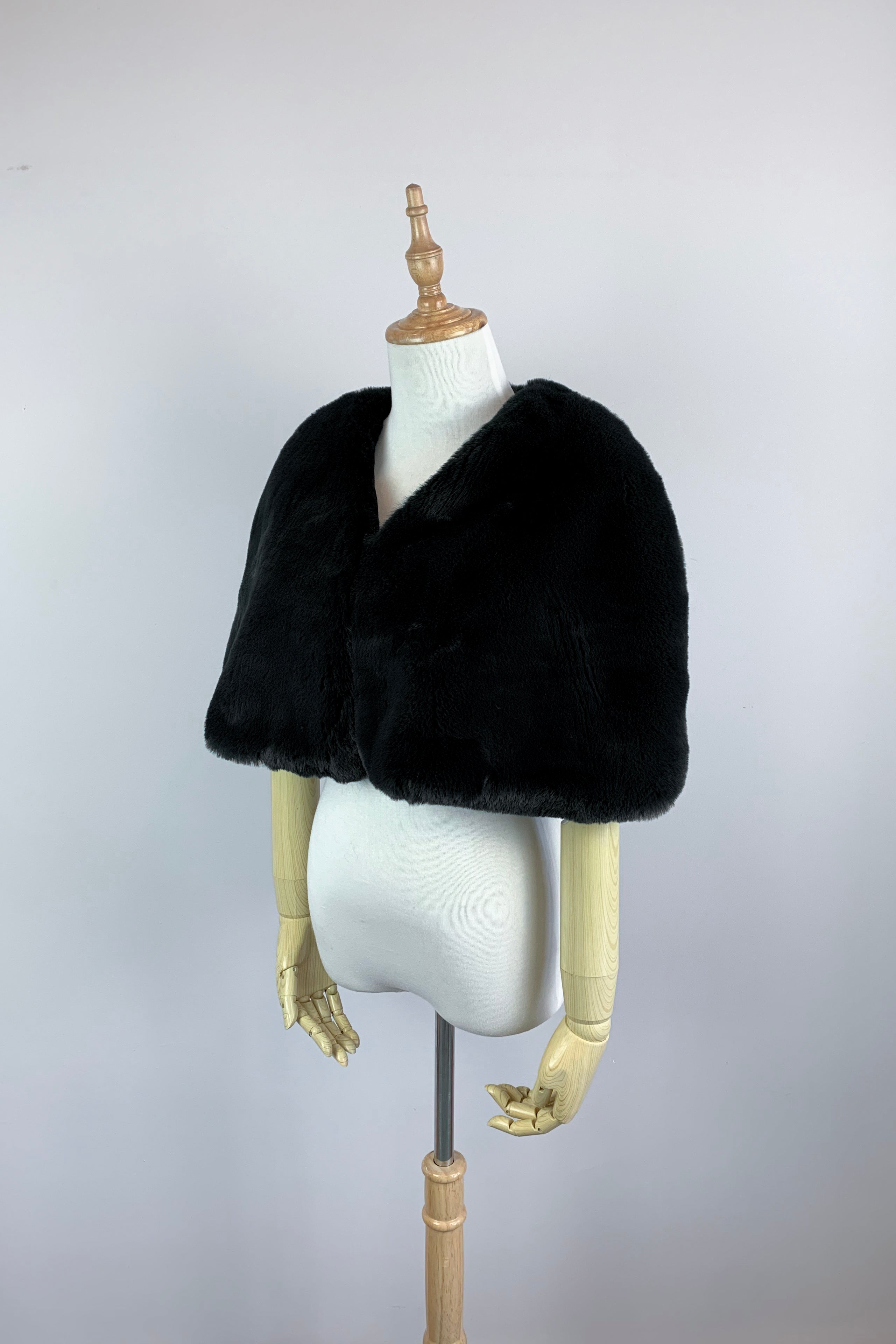 Custom Black Faux Fur Bridal Cape - Elegant Wedding Shawl for Brides (Georgina Blk05) | Perfect for Winter Weddings, Photo Shoots & Formal Events