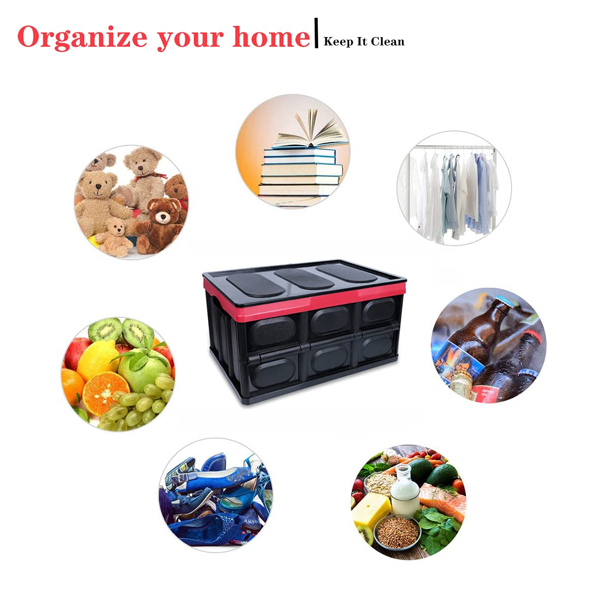 GUOZI 30L Collapsible Storage Bin with Lid - Durable Plastic Folding Storage Crate | Stackable Organizer Box for Toys, Photos, Office, Nursery, Wardrobe & Bookshelf | Perfect for Home Organization & Space Saving