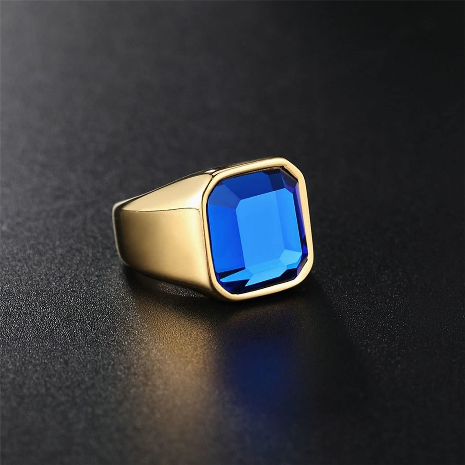 Gothic Men's Stainless Steel Ring with Blue Stone - Fashion Square Promise Ring for Men - Perfect for Weddings, Engagements & Gothic Style Accessories
