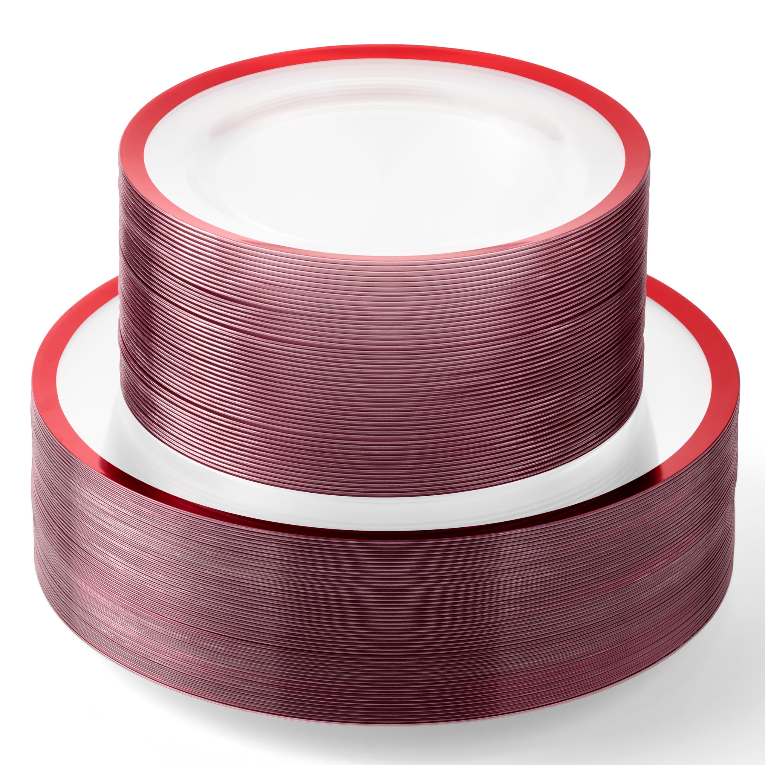 Premium 100-Pack Heavyweight Clear & Red Party Plates Set - 50 Dinner Plates & 50 Dessert Plates for 50 Guests | Ideal for Birthday Parties, Weddings, BBQs & Holiday Celebrations