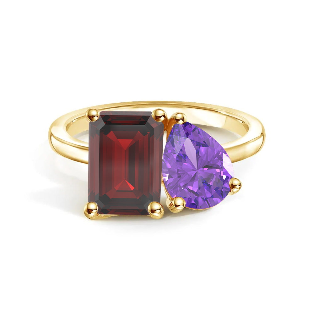 Personalized Garnet Birthstone Ring for Couples - Custom Toi et Moi Anniversary Ring for Her - Romantic Gift for Valentine's Day, Engagement or Wedding Anniversary (Perfect for February Birthdays)