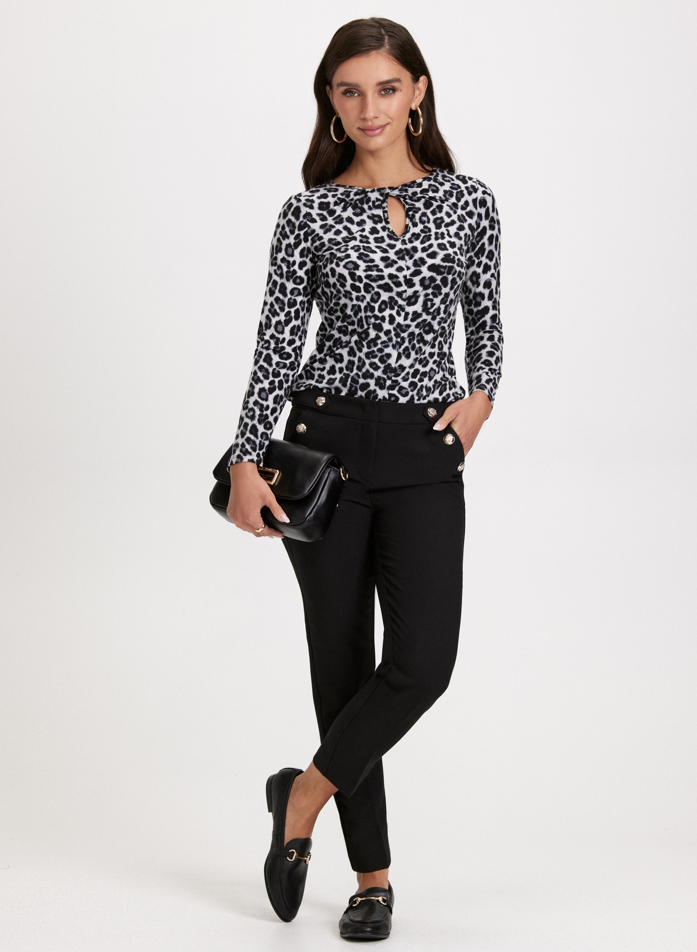 Stylish Animal Print Keyhole Detail Blouse for Women | Trendy Boho Chic Top | Perfect for Date Night, Office Wear & Casual Outings