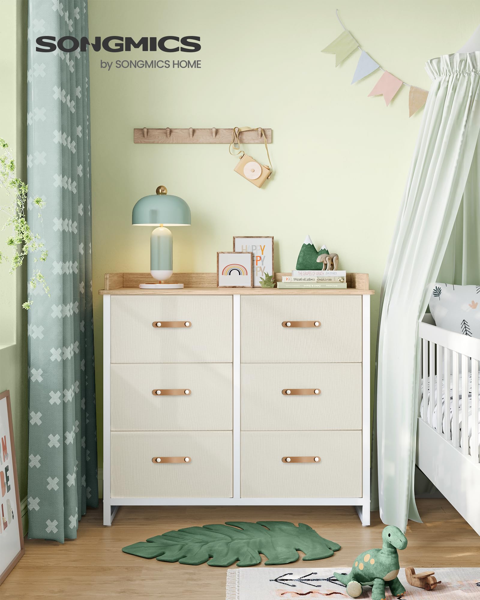 SONGMICS 6-Drawer Kids Dresser for Boys & Girls - Water-Resistant Tabletop, Storage Organizer Cabinet - Ideal for Bedroom, Nursery, Hallway - Beige UGKR101K01 | Perfect for Kids' Room Organization & Toy Storage