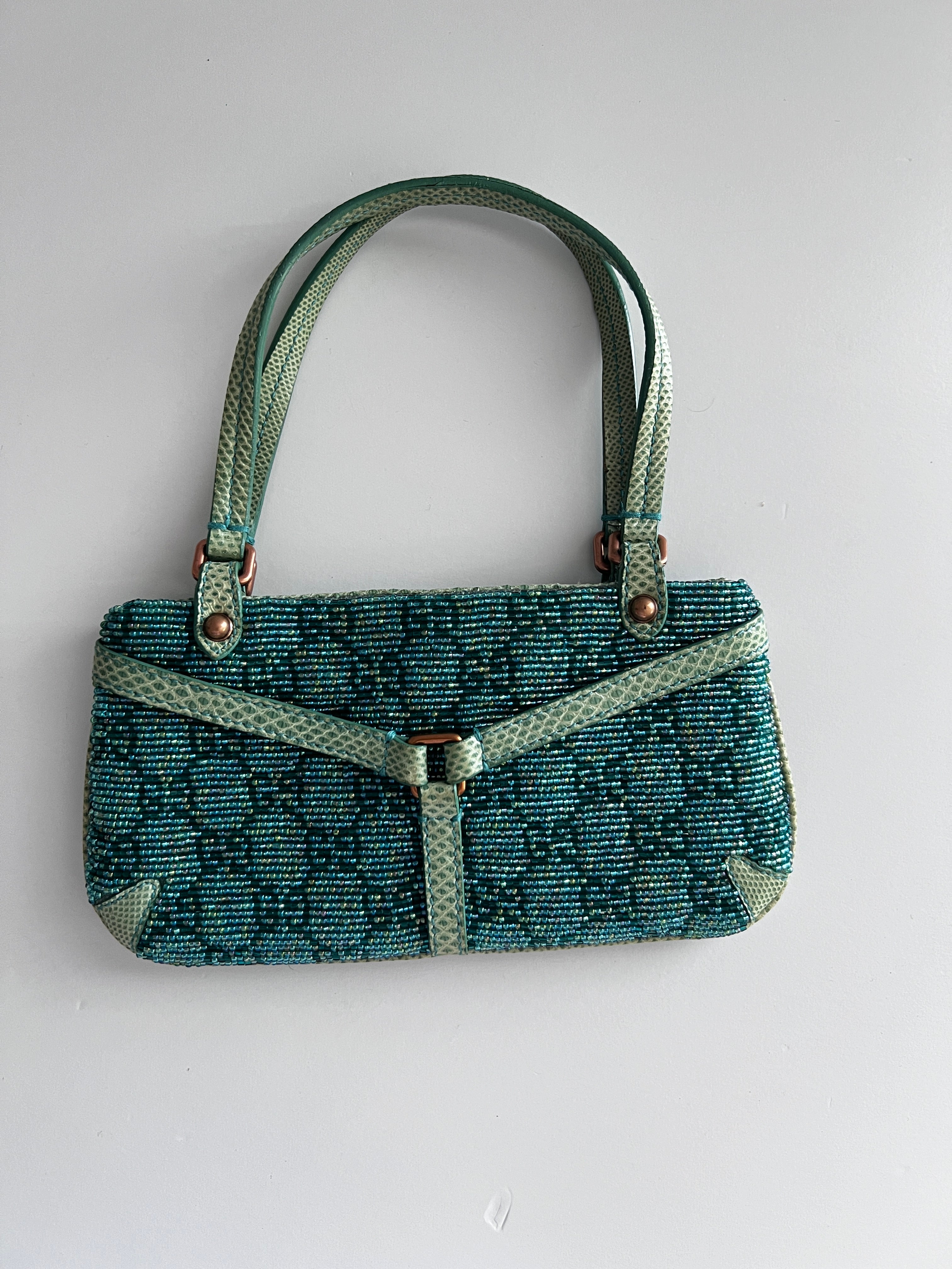 Gucci GG Nonogram Crystal Beaded Lizard Skin Handbag in Turquoise - Luxury Designer Crossbody Bag for Women, Perfect for Evening Parties & Special Occasions