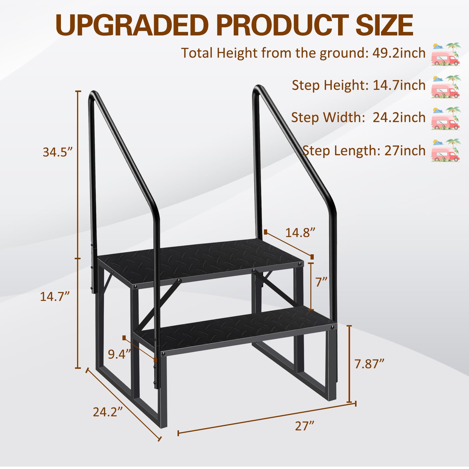 **Non-Slip Hot Tub Steps with Handrails - 2-Step Ladder for Above Ground Pools, RV, Camper, Trailer & Porch - Durable Anti-Slip Stairs for Safe Entry & Exit - Perfect for Swimming Pools, Spas & Outdoor Relaxation**