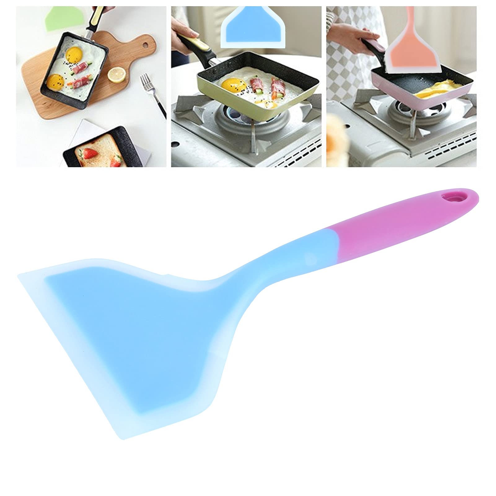 Non-Stick Silicone Spatula - Heat Resistant Cooking Turner for Pancakes, Tamagoyaki, Pizza & Steak - Blue Wide Kitchen Utensil - Perfect for Flipping, Scraping & Serving in Home Kitchens & Restaurants