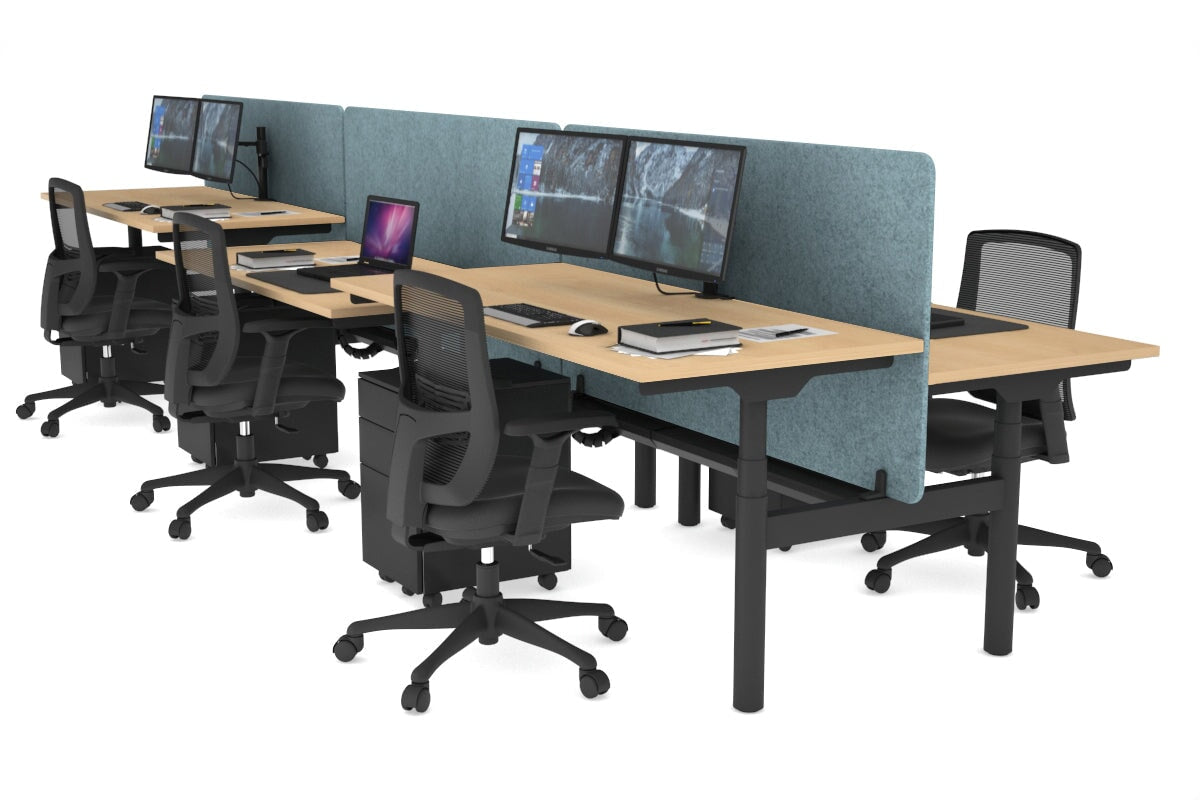 Flexi Premium Height Adjustable 6-Person Office Workbench - Black Frame [1400L x 700W] - Ideal for Collaborative Workspaces, Coworking Offices & Shared Workstations
